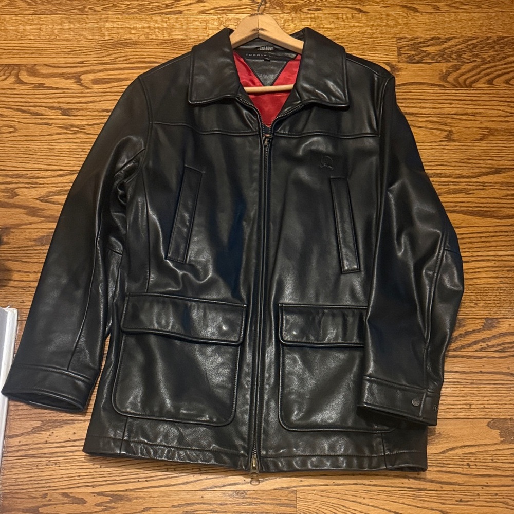 Tommy Hilfiger Black Leather Jacket with Red Lining